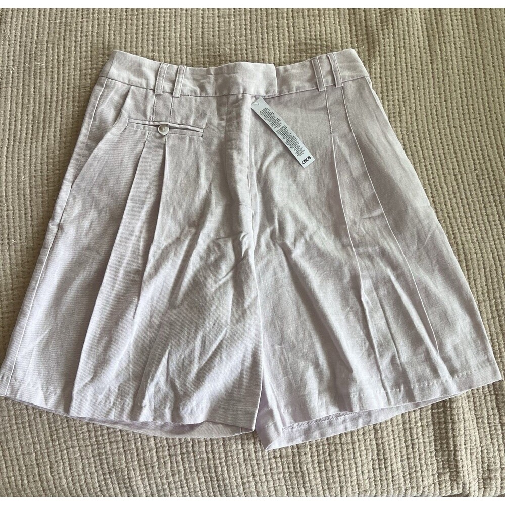 Topshop Linen-Blend Longline Shorts Lilac Sz 6 High Waist 7 in inseam Preppy NWT